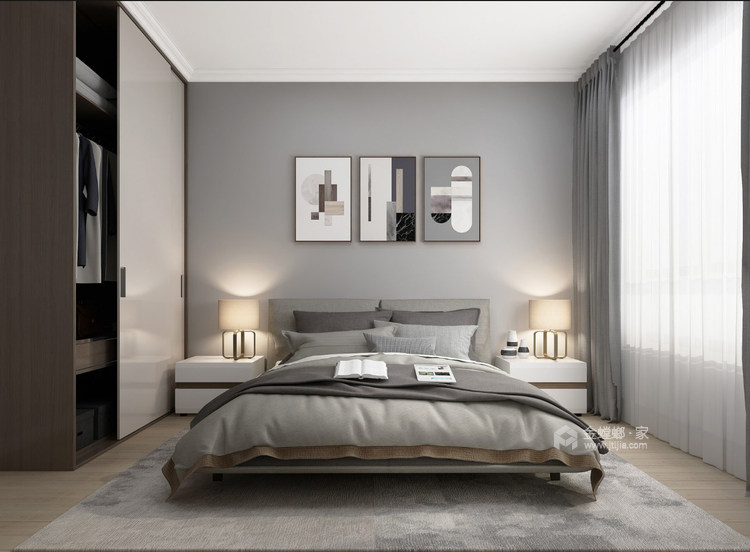 128平学墅一号简欧风格-现代与欧式的碰撞-卧室效果图及设计说明