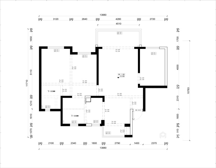 117平利兹堡现代风格-黑白格调-业主需求&原始结构图