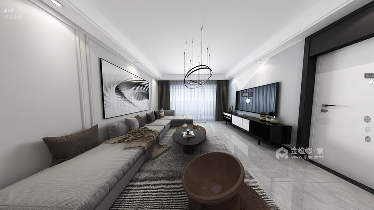 117平利兹堡现代风格-黑白格调-客厅效果图及设计说明