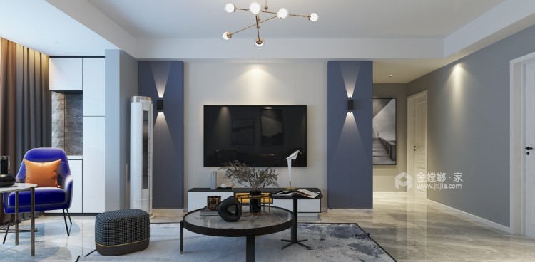 130平一城江山现代风格-极光蓝-客厅效果图及设计说明