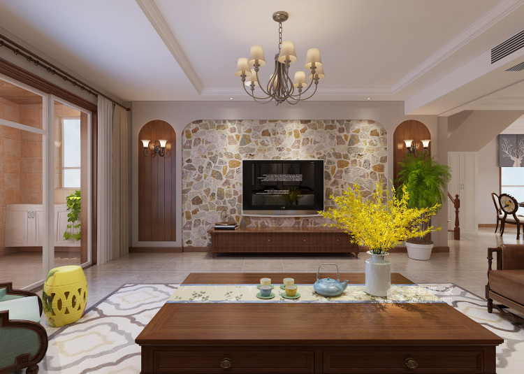 260平齐龙世纪花园美式风格-客厅效果图及设计说明