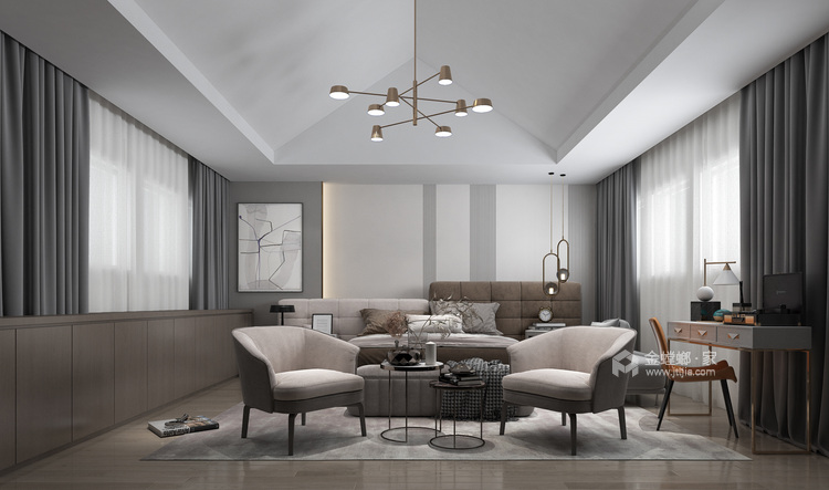 93平十里江南现代风格-黑白灰温润空间-卧室效果图及设计说明
