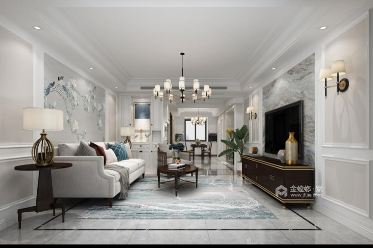 140平丹枫园美式风格三居-客厅效果图及设计说明