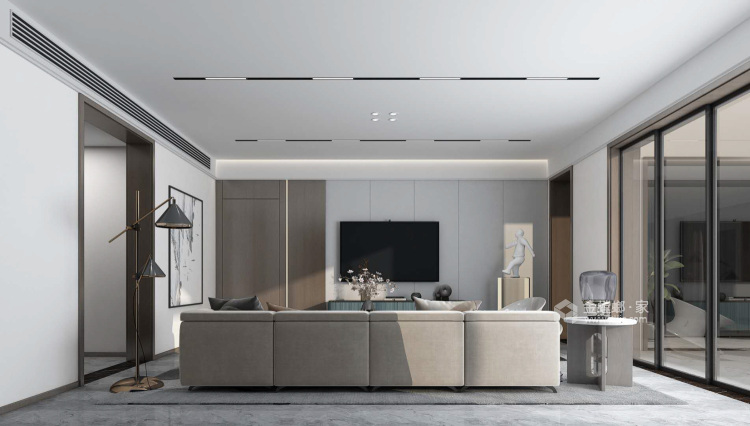 93平十里江南现代风格-黑白灰温润空间-客厅效果图及设计说明