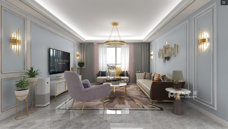 150平海河湾简美风格-简单奢华-客厅效果图及设计说明