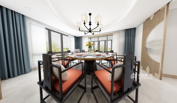 420平岚山别墅新中式风格-禅动-餐厅效果图及设计说明