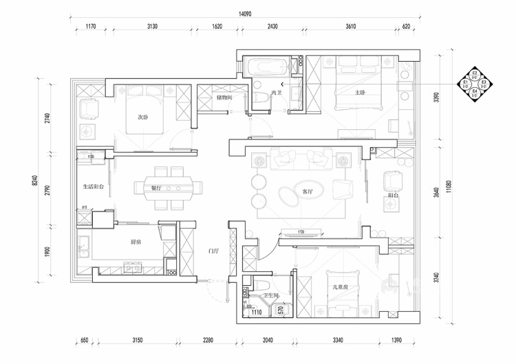 140平玉兰花园简美风格-颜值与实用并存的闲居-平面设计图及设计说明