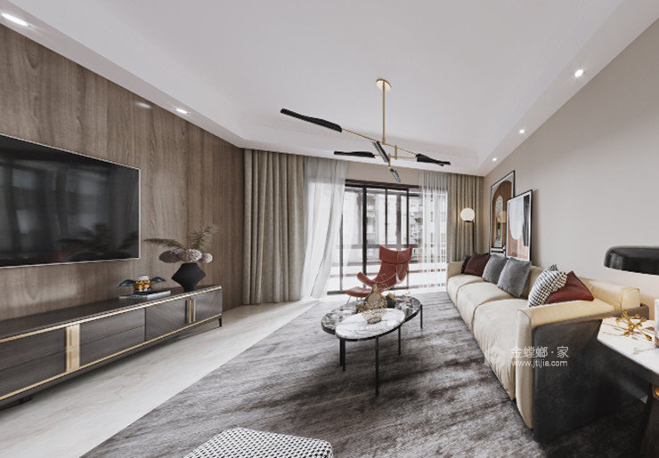 140平海赋尚城现代风格-客厅效果图及设计说明