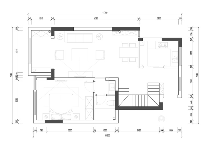 140平东方御园现代风格-精致轻奢双层洋房案例-平面布置图