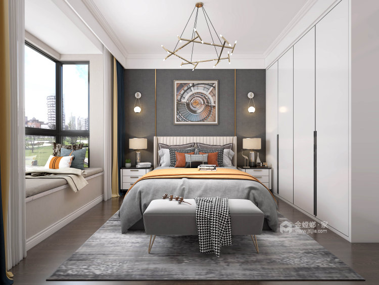 100平美的成现代风格-卧室效果图及设计说明