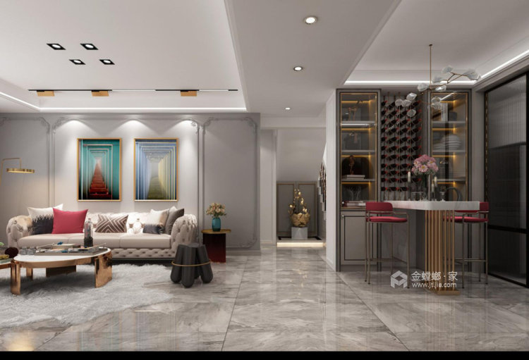200平马鞍山路小区法式风格-四居-客厅效果图及设计说明