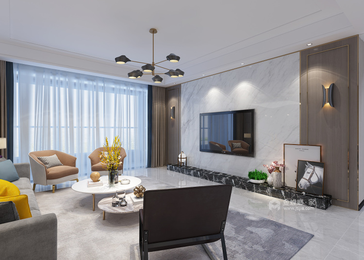 350平艺馨公寓现代风格-一样的简约不一样的精致-客厅效果图及设计说明