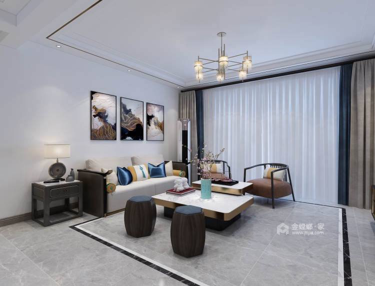 130平锦绣新城新中式风格-客厅效果图及设计说明