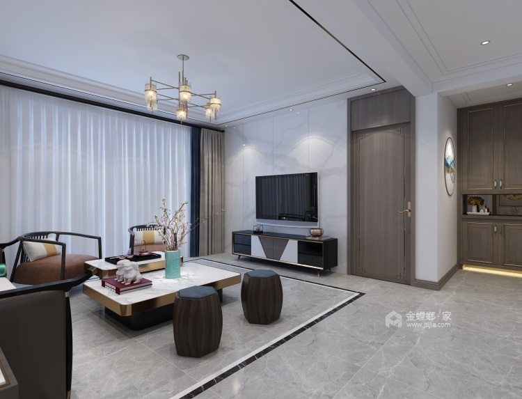 130平锦绣新城新中式风格-客厅效果图及设计说明