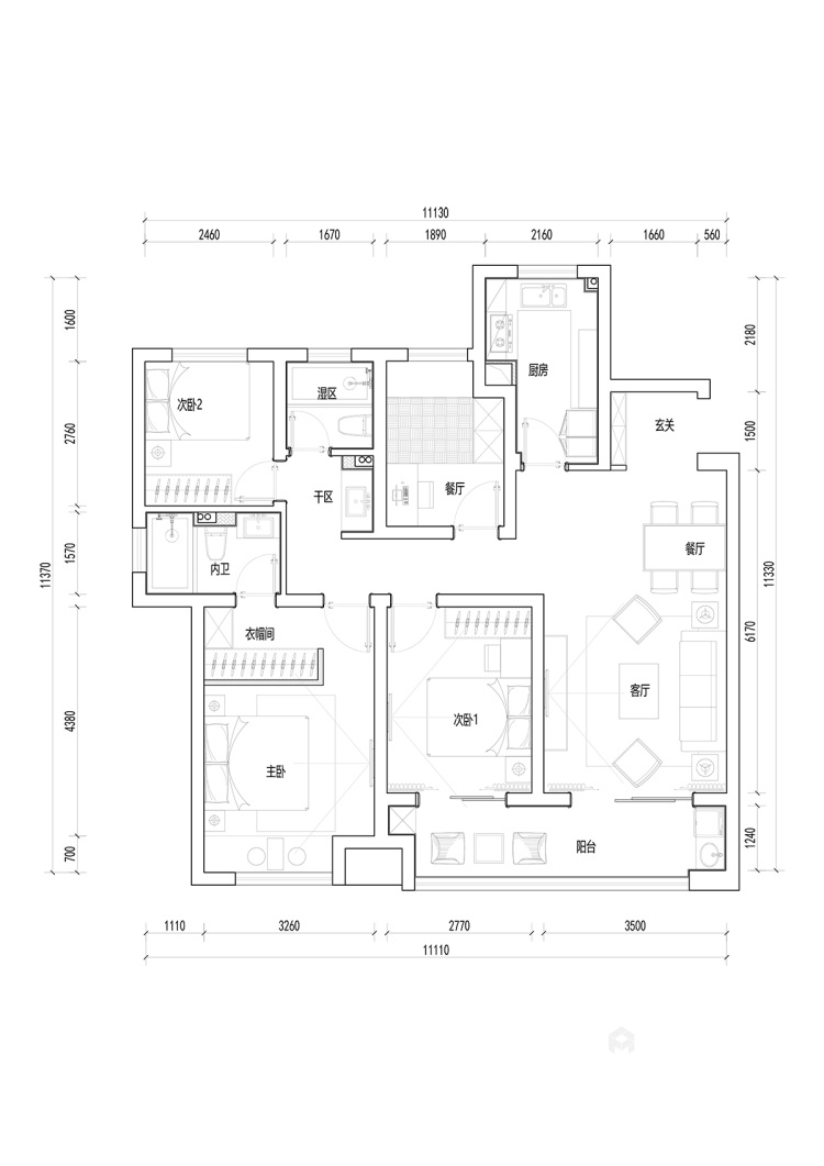 120平红豆香江豪庭现代风格-简而不单的生活-平面布置图