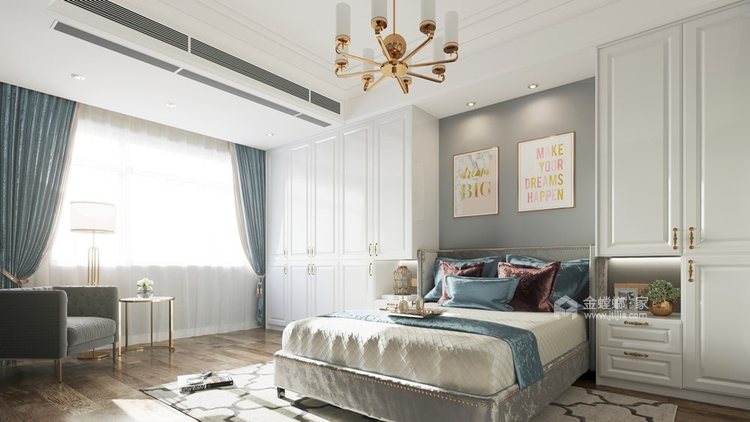 140平中航金城一号美式风格四居-卧室效果图及设计说明