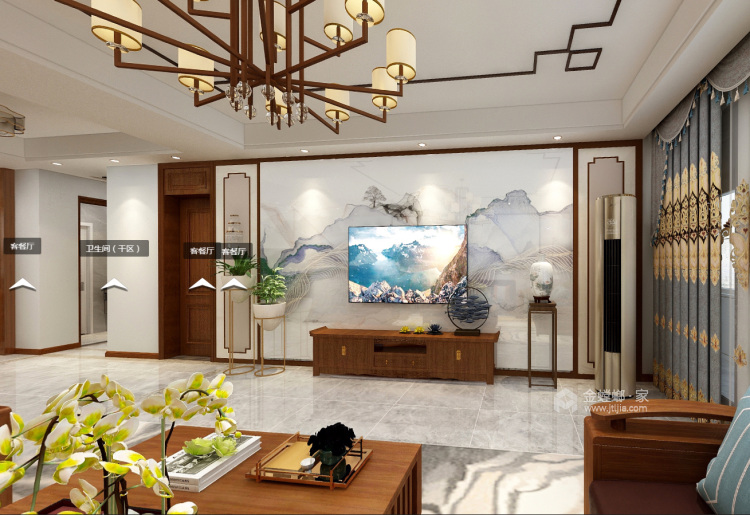 210平白金瀚宫新中式风格-客厅效果图及设计说明