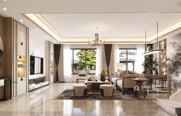 230平伟峰东域新中式风格-客厅效果图及设计说明