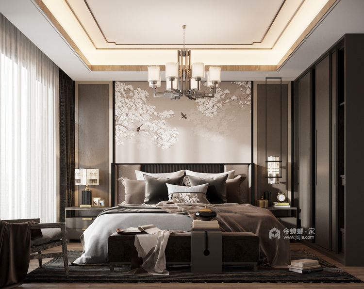 230平伟峰东域新中式风格-卧室效果图及设计说明