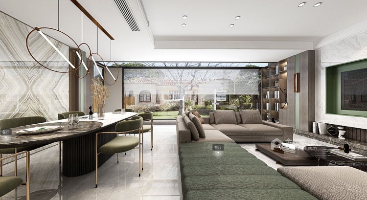 180平南山楠现代风格-沁人心脾的清新绿-客厅效果图及设计说明
