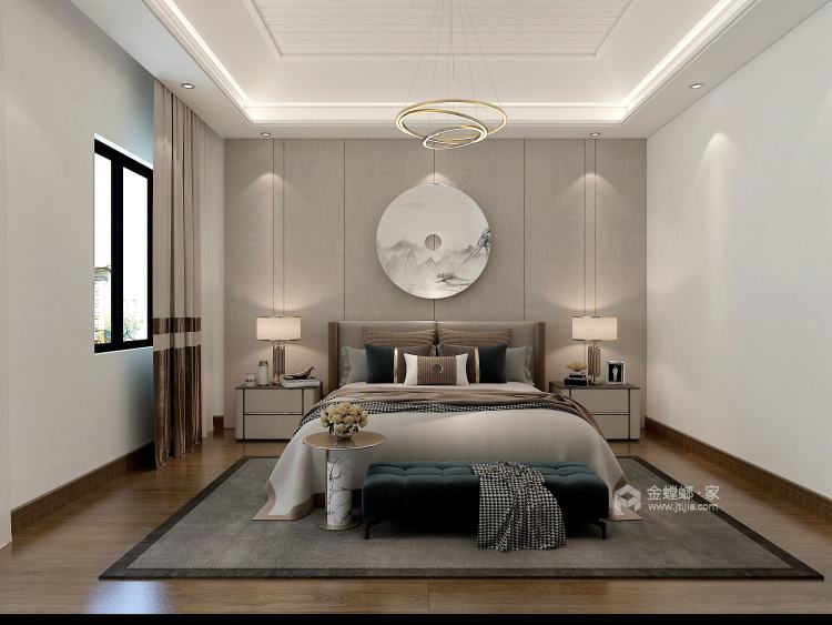 280平湖光名庭新中式风格-优雅新中式与都市现代化的结合-卧室效果图及设计说∩明