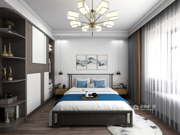 124平金色尚居新中式风格- “依山傍水”安静儒雅-卧室效果图及设计说明