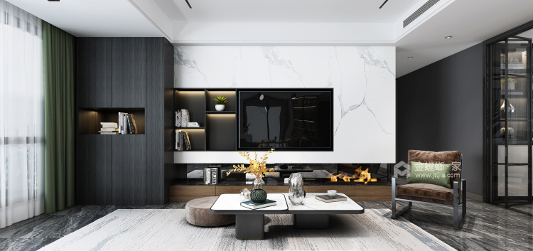 210平鹭洲国际现代风格-高级黑的住宅-客厅效果图及设计说明