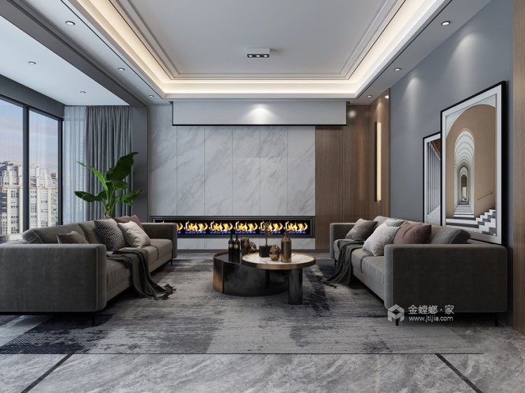 182平紫境府现代风格-灰度空间-客厅效果图及设计说明