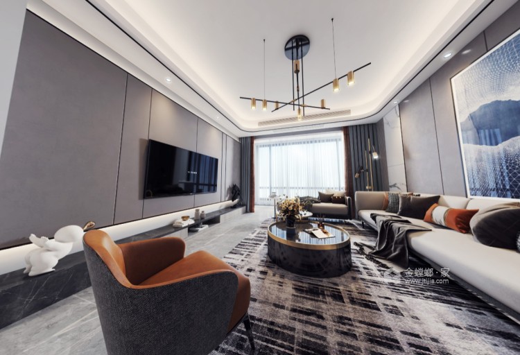 120平紫境府中式风格-客厅效果图及设计说明