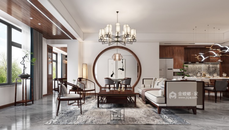 160平智禧湾新中式风格-化繁就简，视觉与心灵的“净”与“静”-客厅效果图及设计说明
