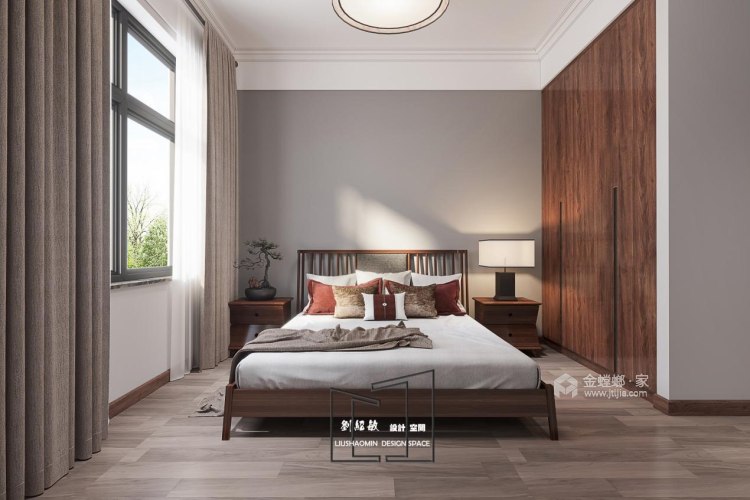 160平智禧湾新中式风格-化繁就简，视觉与心灵的“净”与“静”-卧室效果图及设计说明