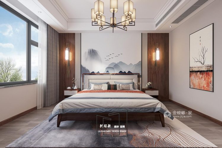 160平智禧湾新中式风格-化繁就简，视觉与心灵的“净”与“静”-卧室效果图及设计说明