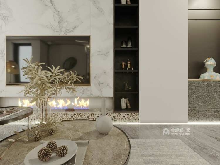 180平金地都会现代风格-原木与白，理性与感性的平衡-客厅效果图及设计说明