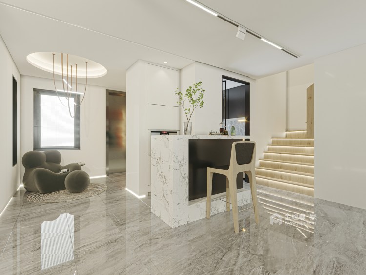180平金地都会现代风格-原木与白，理性与感性的平衡-客厅