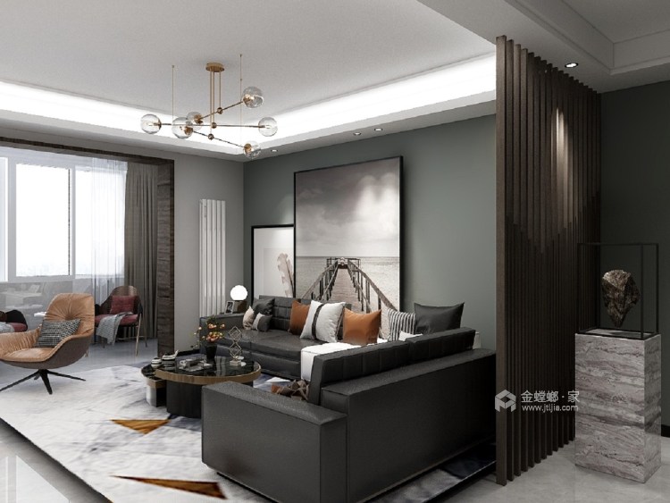 210平先锋家园现代风格-客厅效果图及设计说明