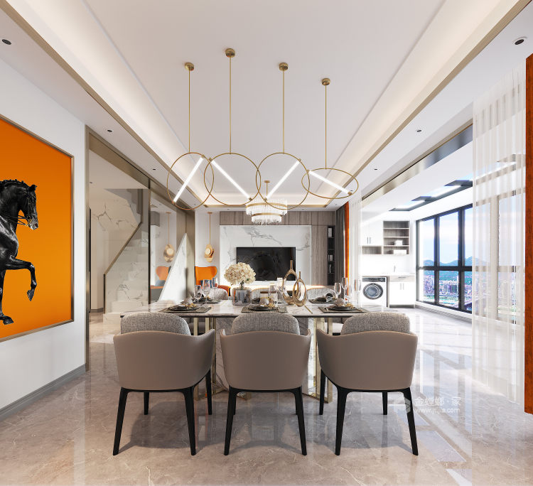 185平南山楠现代风格-质地清透 如钻石般精致的家-餐厅效果图及设计说明