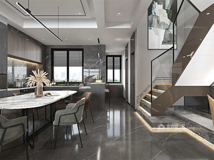 200平中央城现代风格-流金岁月-餐厅效果图及设计说明