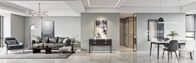 140平中冶盛世滨江现代风格-黑色系摩登时代-客厅效果图及设计说明