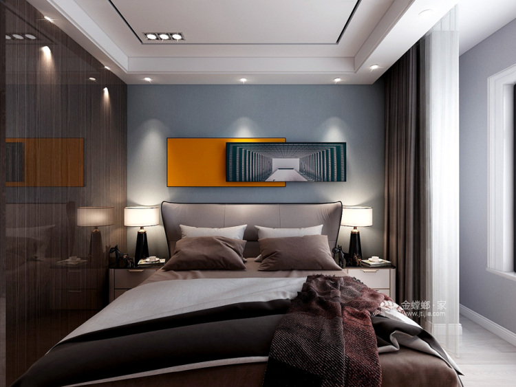 85平学仕铭园现代风格-有质感的现代风装修-卧室效果图及设计说明
