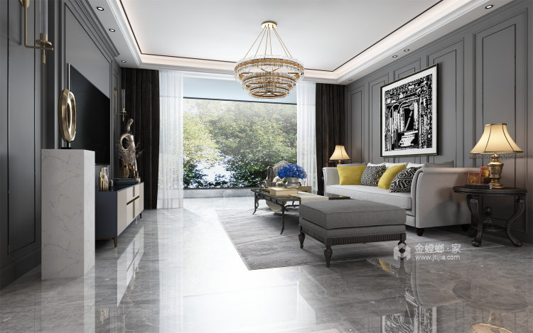 190平碧桂园世纪云谷美式风格-贵族生活-客厅效果图及设计说明
