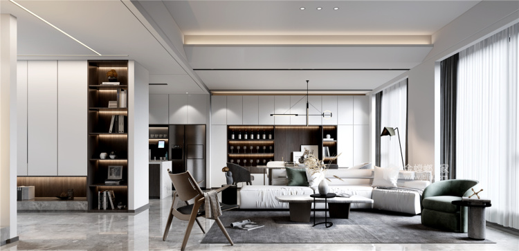 360平自建房现代风格-追光者-客厅效果图及设计说明