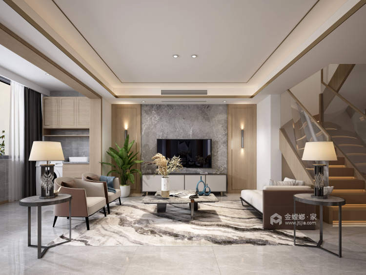151平南山楠现代风格-自然温馨的轻奢范-客厅效果图及设计说明