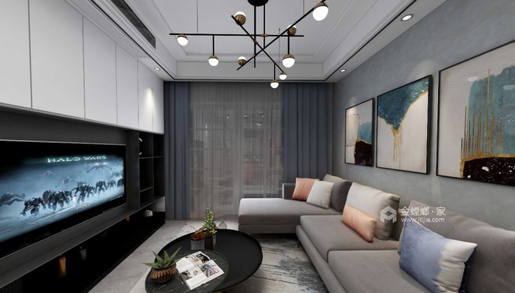 112平南山楠现代风格-寻一处居心之所-客厅效果图及设计说明