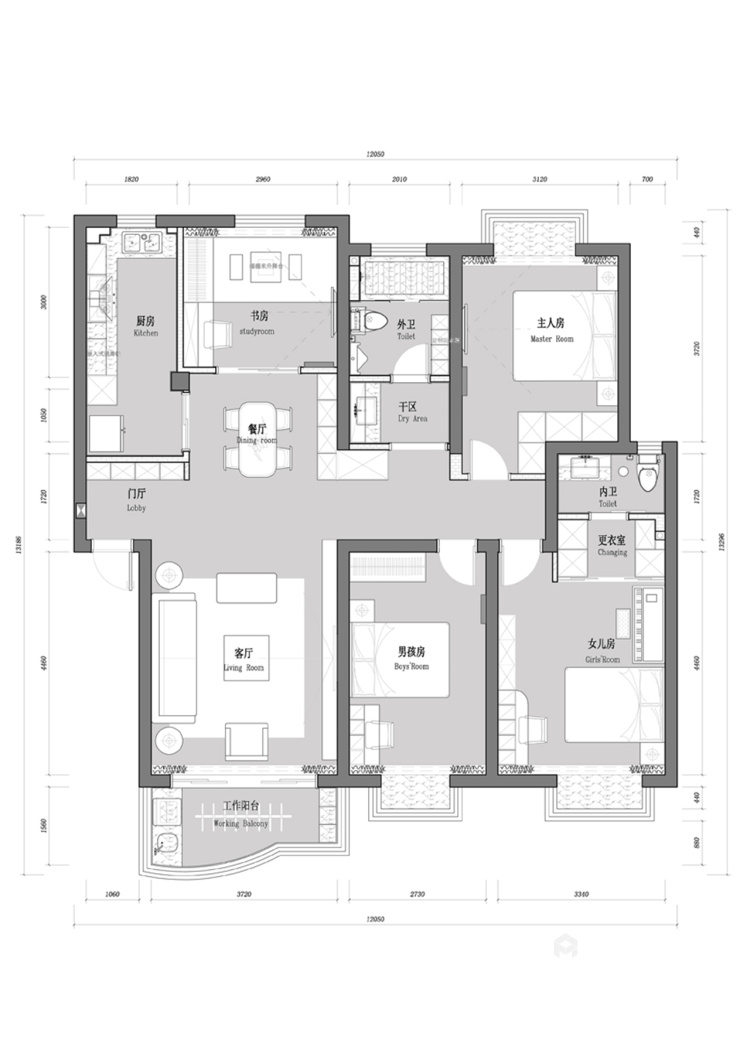 139平南丰花园美式风格-『门里边，是有故事的家』-平面设计图及设计说明