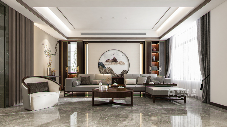 360平私宅中式风格-华文东方-客厅效果图及设计说明