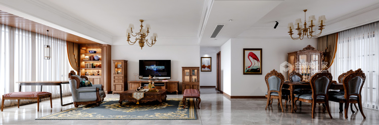 140平橡树湾美式风格-美而不拘泥于形式-客厅效果图及设计说明