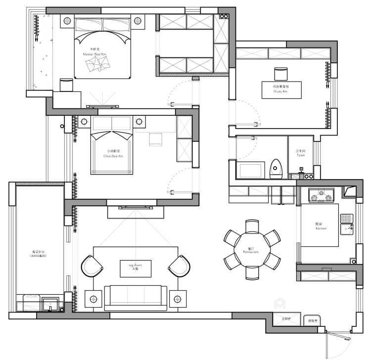 137平芜湖院子现代风格-打造随性自由的婚房-平面设计图及设计说明