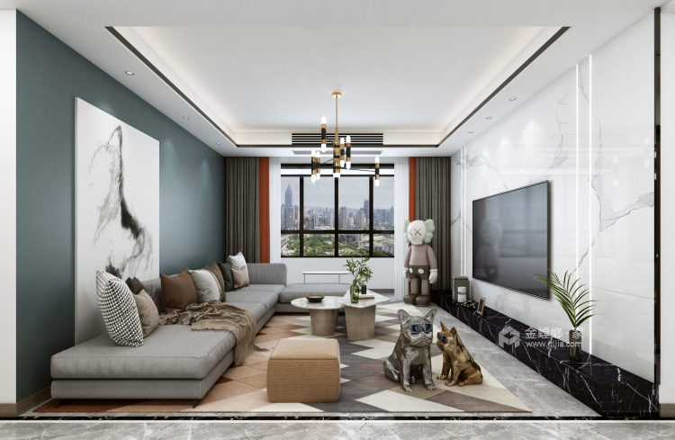 148平金海湾现代风格-简约生活-客厅效果图及设计说明