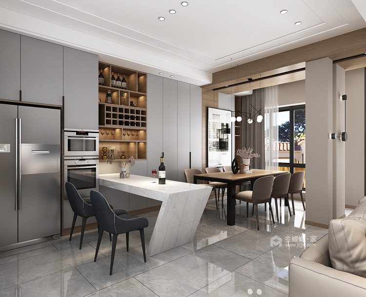 230平明珠城现代风格-与美好生活温暖相拥-餐厅效果图及设计说明