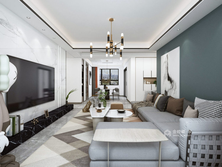 148平金海湾现代风格-简约生活-客厅效果图及设计说明